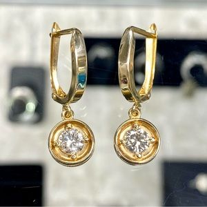 Genuine 14k Yellow Gold 1 Carat Diamond Dangle Drop Earrings ~ Luxury Jewelry